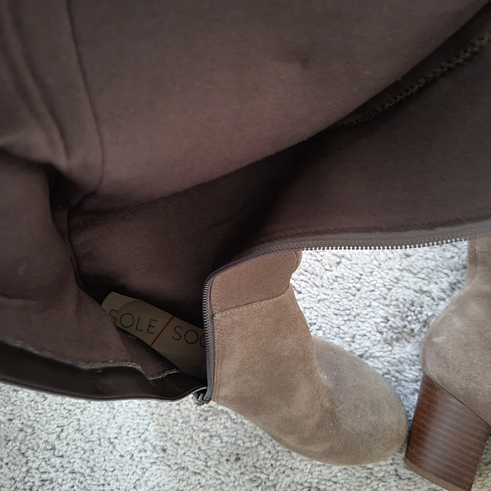 Women's Tan Suede Knee-High Boots - Picture 7 of 9